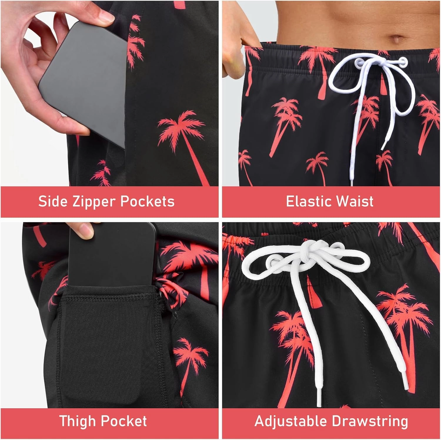 Men's Swim Trunks with Compression Liner Bathing Suits Swimwear Swimming Board Beach Shorts 7“ Quick Dry Swimsuit