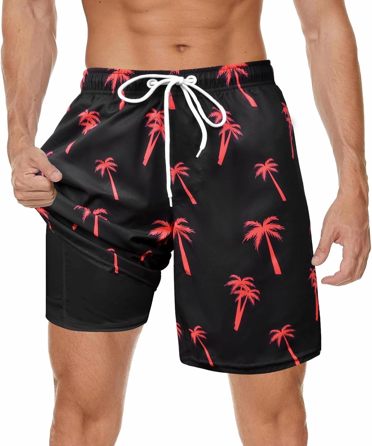 Men's Swim Trunks with Compression Liner Bathing Suits Swimwear Swimming Board Beach Shorts 7“ Quick Dry Swimsuit