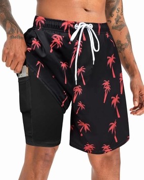 Men's Swim Trunks with Compression Liner Bathing Suits Swimwear Swimming Board Beach Shorts 7“ Quick Dry Swimsuit