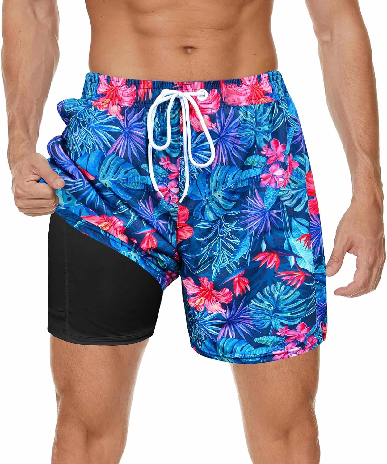 Men's Swim Trunks with Compression Liner Bathing Suits Swimwear Swimming Board Beach Shorts 7“ Quick Dry Swimsuit