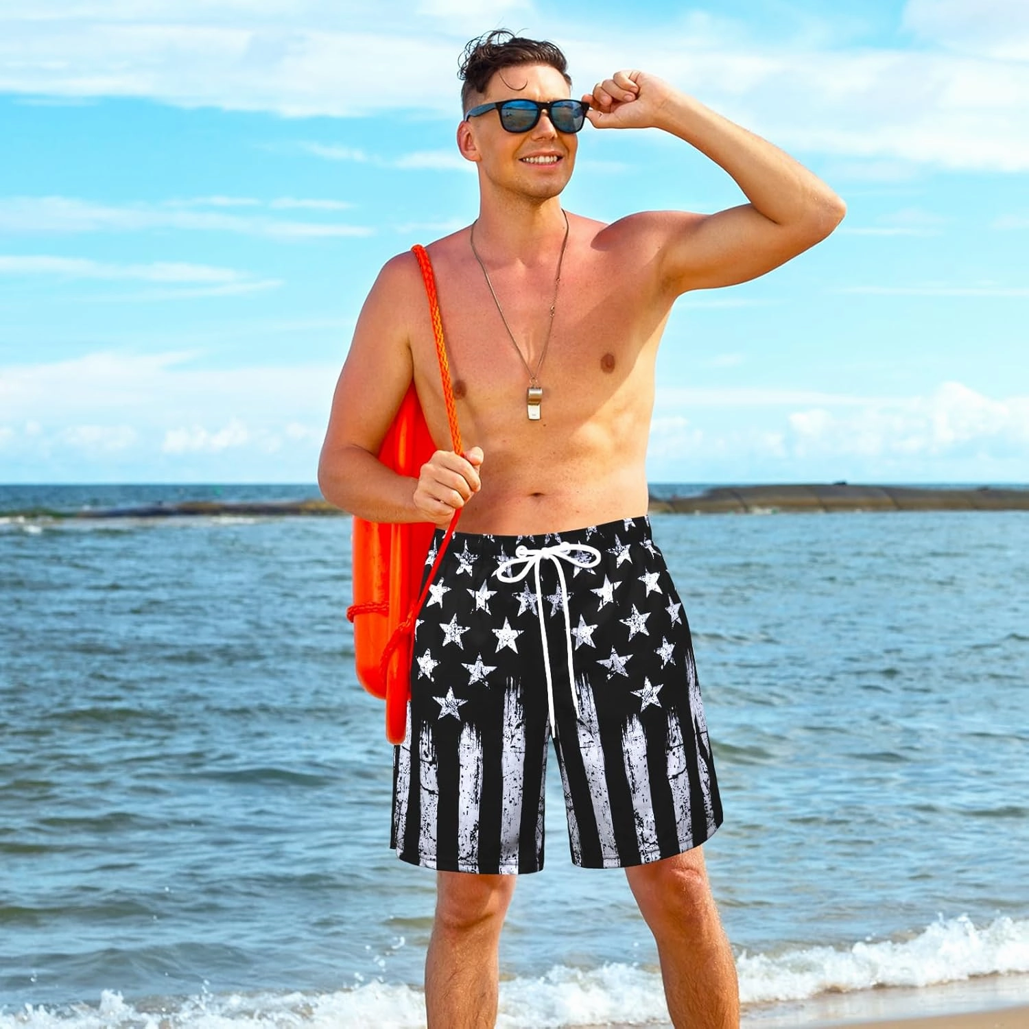 Men's Swim Trunks with Compression Liner Bathing Suits Swimwear Swimming Board Beach Shorts 7“ Quick Dry Swimsuit