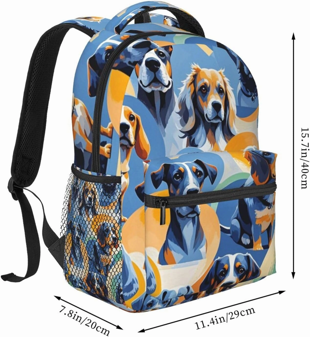 Men Women Lightweight Funny Pet Dogs Art Backpack Large Capacity Bookbag With Smooth Zippers for Gym Business Running