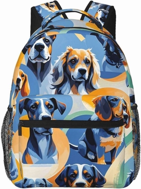 Men Women Lightweight Funny Pet Dogs Art Backpack Large Capacity Bookbag With Smooth Zippers for Gym Business Running