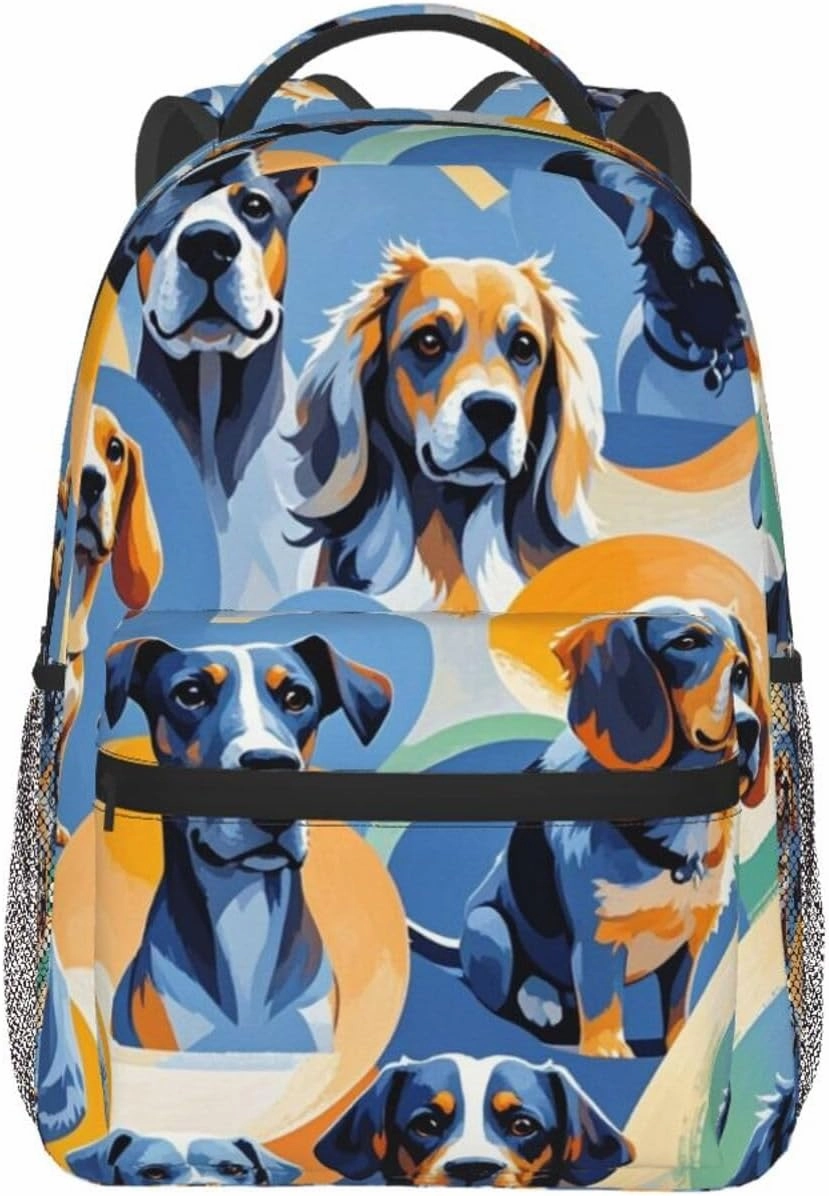 Men Women Lightweight Funny Pet Dogs Art Backpack Large Capacity Bookbag With Smooth Zippers for Gym Business Running