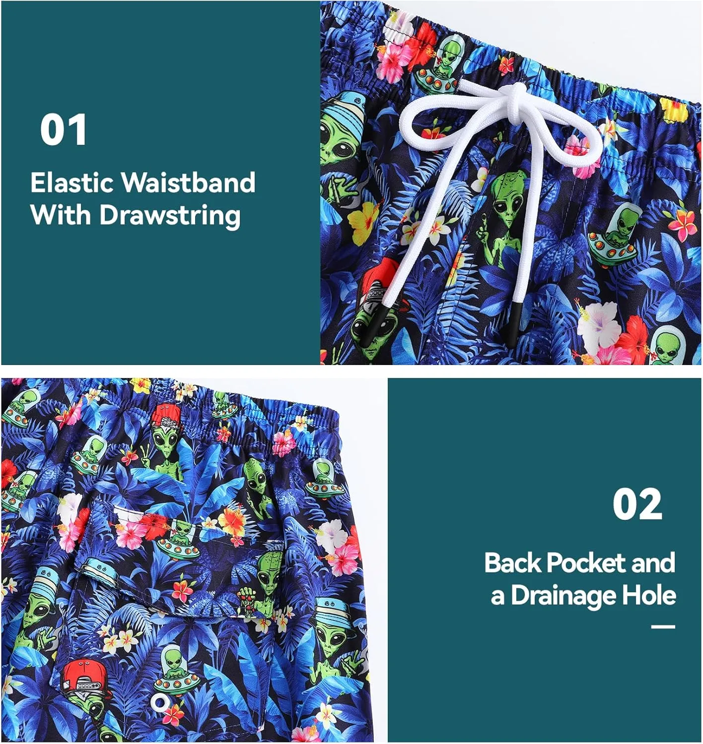 Mens Swim Trunks 7 Inch Inseam Board Shorts with Compression Liner Swimsuit Bathing Suit Quick Dry