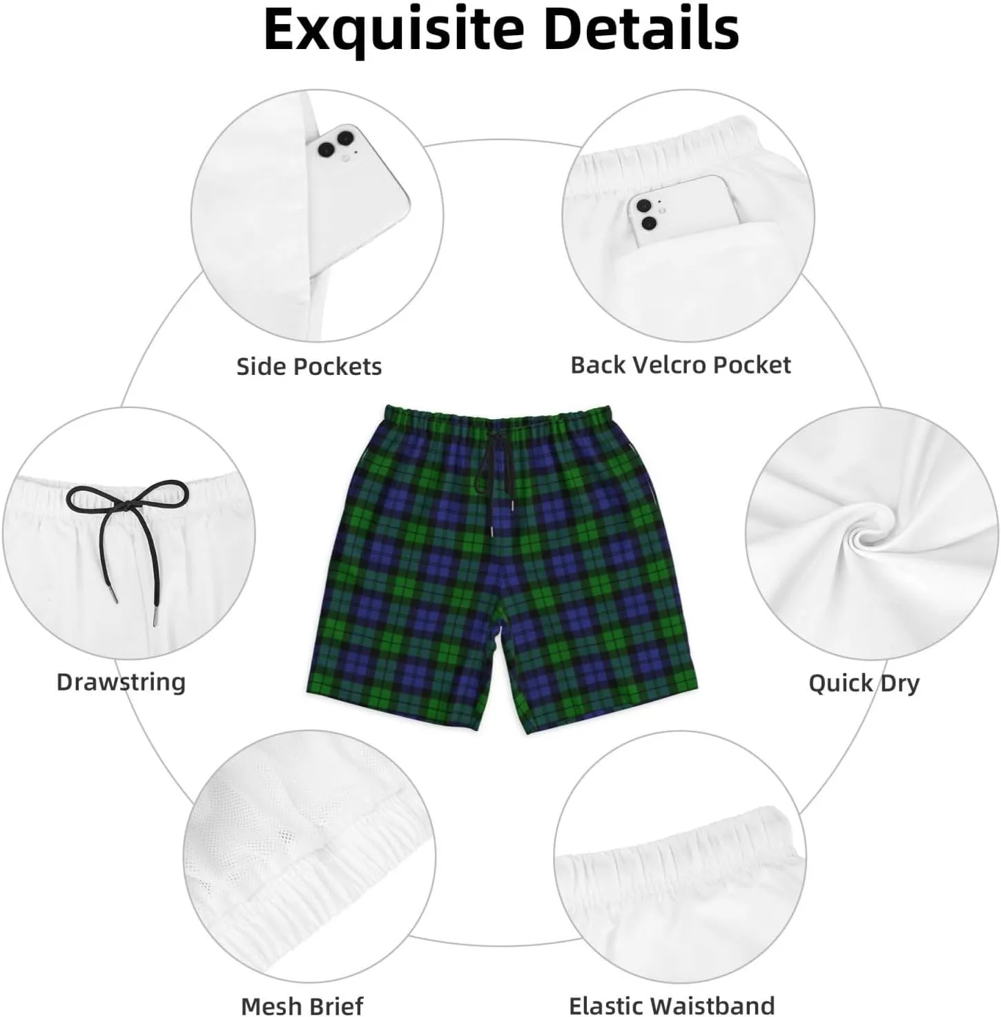 Men's Swim Trunks, Quick Dry Beach Shorts Summer Cool Beach Shorts with Mesh Lining