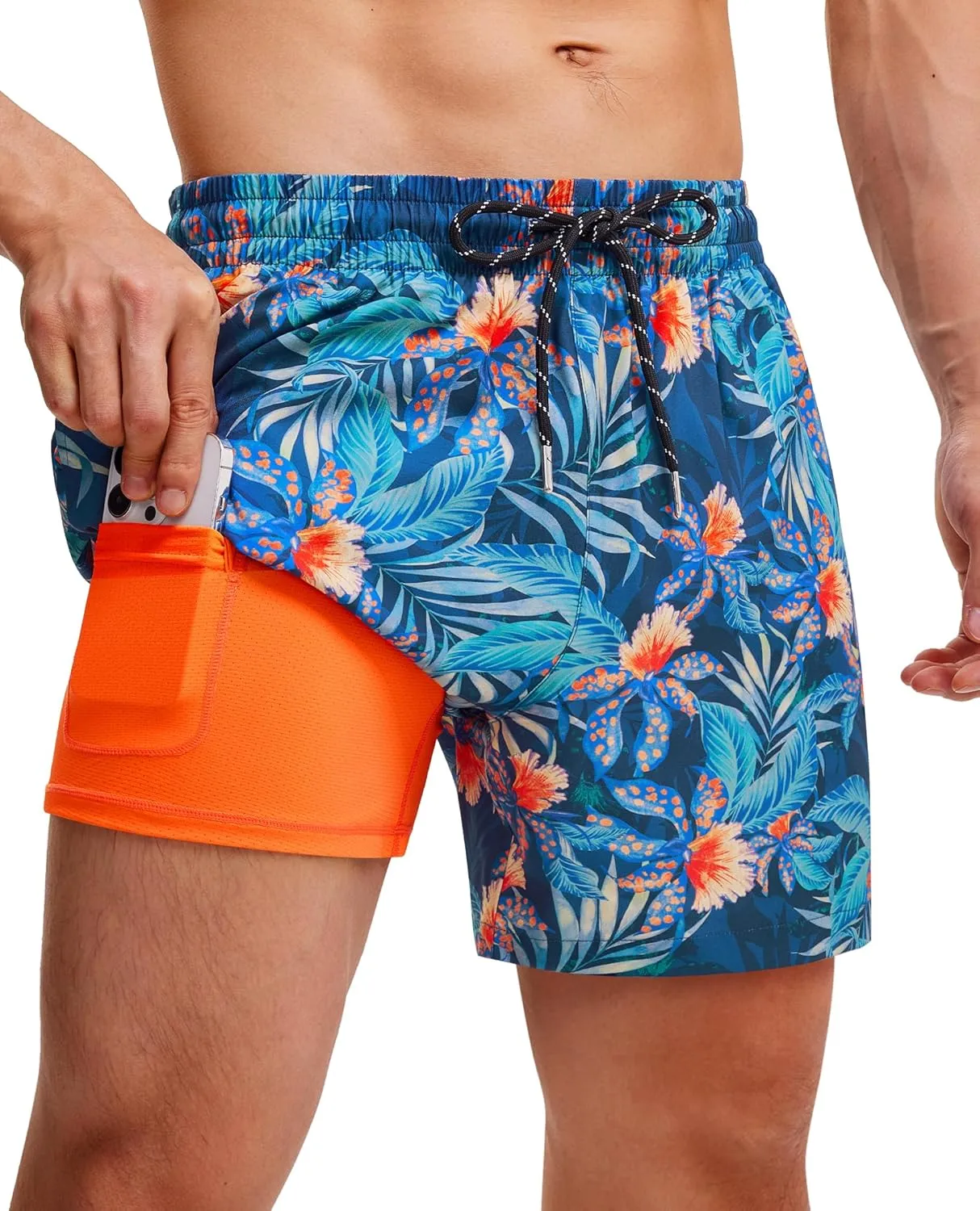 Mens Swim Trunks with Compression Lined Short Bathing Suits for Men 5 Inch Inseam Liner Men's Swimming Trunk