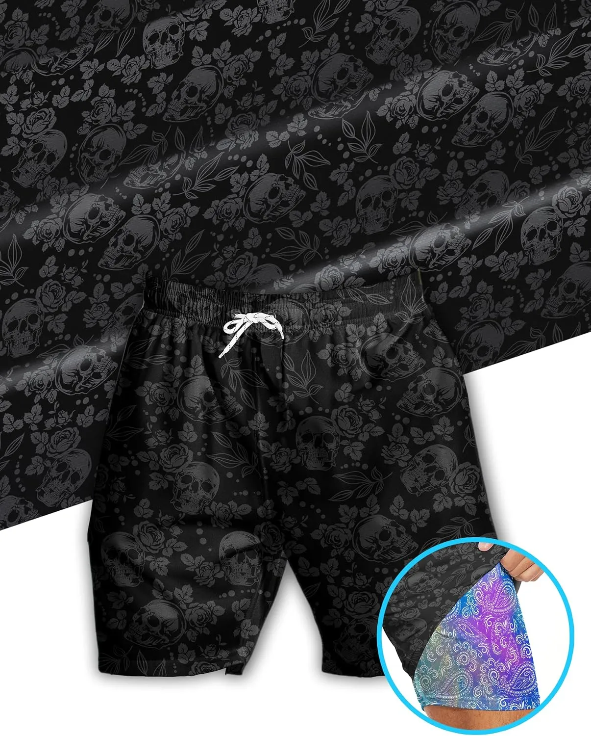 Men's Swim Trunks with Compression Liner 5" Inseam Mens Quick Dry Board Shorts with 4 Pockets for Beach Vacation