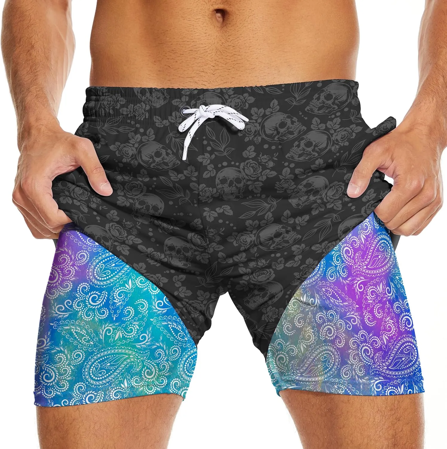 Men's Swim Trunks with Compression Liner 5" Inseam Mens Quick Dry Board Shorts with 4 Pockets for Beach Vacation