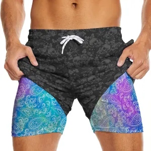 Men's Swim Trunks with Compression Liner 5" Inseam Mens Quick Dry Board Shorts with 4 Pockets for Beach Vacation