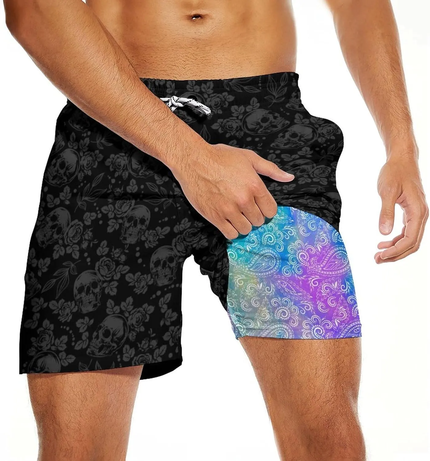 Men's Swim Trunks with Compression Liner 5" Inseam Mens Quick Dry Board Shorts with 4 Pockets for Beach Vacation