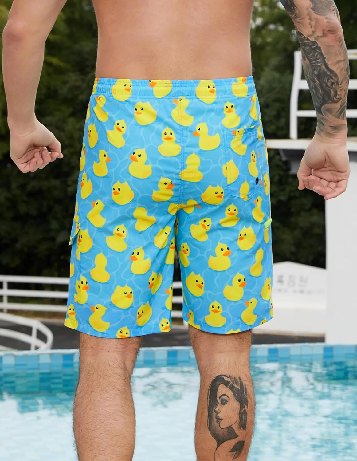 Mens Swim Trunks with Compression Liner Swimming Trunks 9 Inch Bathing Suit Quick Dry Swim Shorts Cargo Shorts
