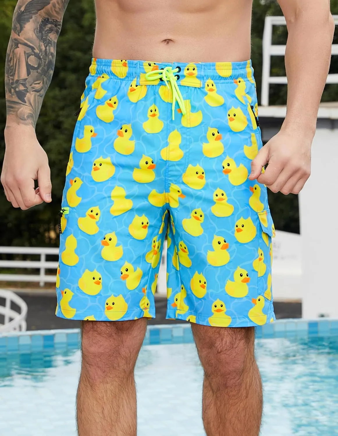 Mens Swim Trunks with Compression Liner Swimming Trunks 9 Inch Bathing Suit Quick Dry Swim Shorts Cargo Shorts