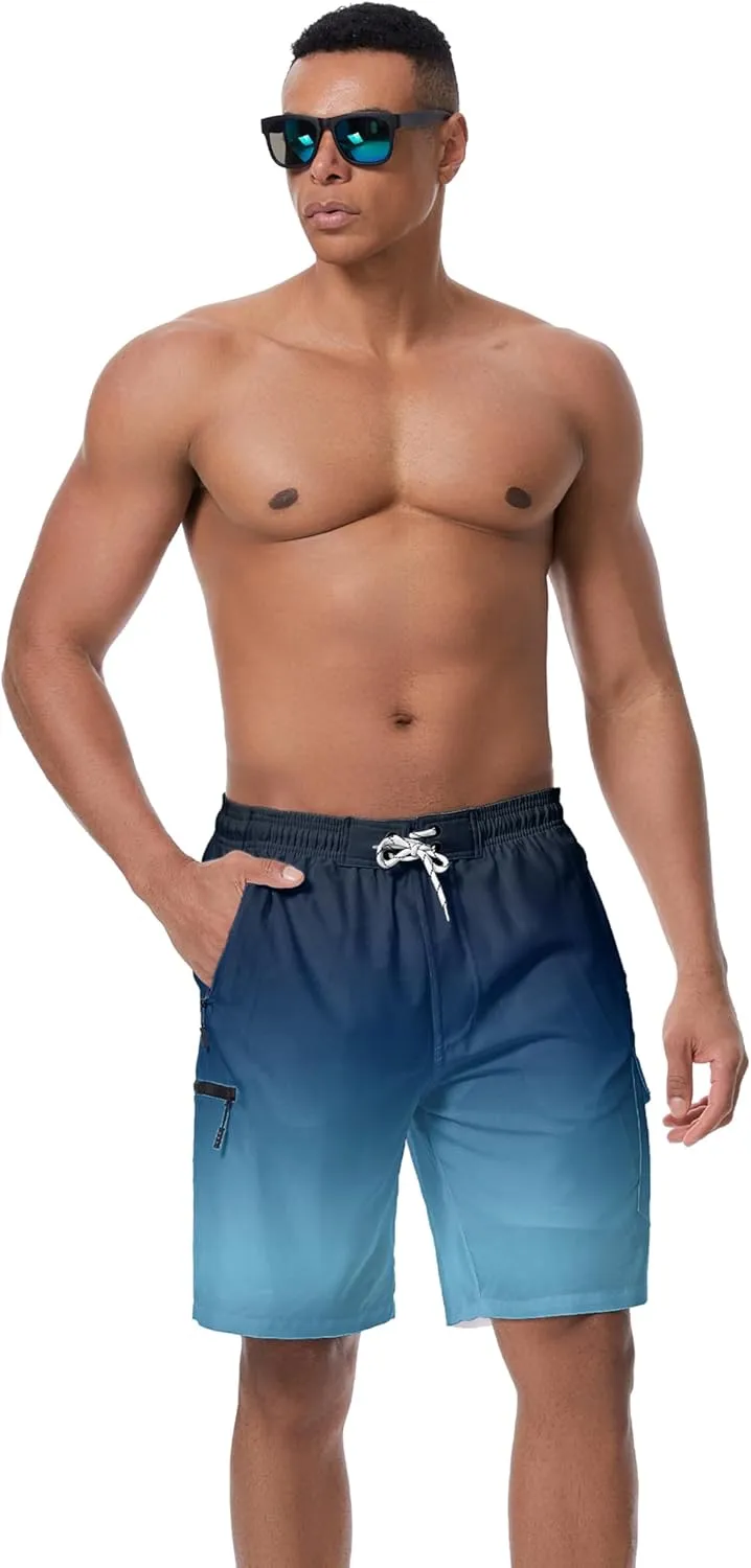 Mens Swim Trunks with Compression Liner Swimming Trunks 9 Inch Bathing Suit Quick Dry Swim Shorts Cargo Shorts