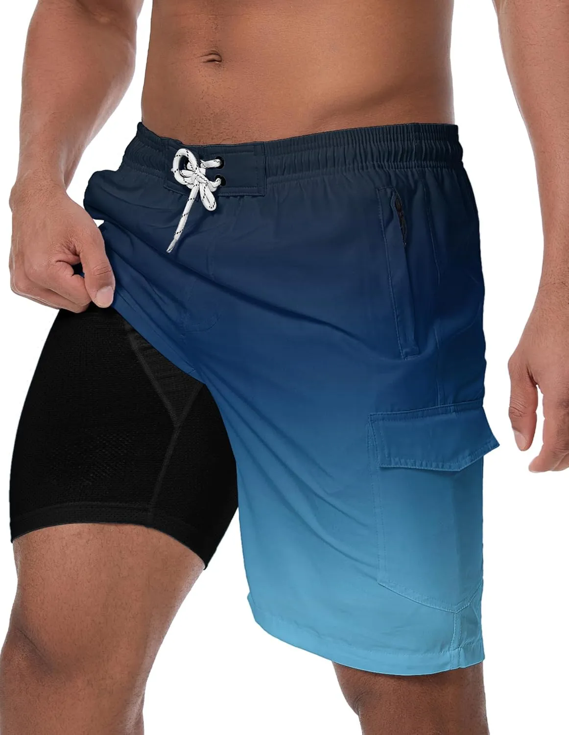 Mens Swim Trunks with Compression Liner Swimming Trunks 9 Inch Bathing Suit Quick Dry Swim Shorts Cargo Shorts
