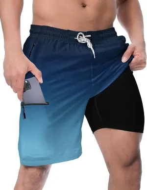 Mens Swim Trunks with Compression Liner Swimming Trunks 9 Inch Bathing Suit Quick Dry Swim Shorts Cargo Shorts