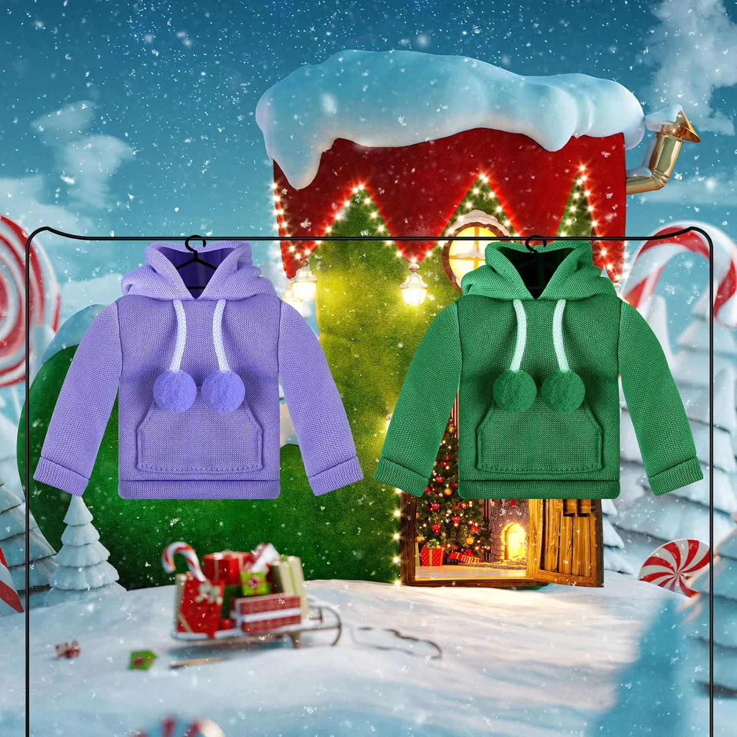 Meooeck 6 Pieces Christmas Accessories Set Including 2 Holiday Clothes Outfit, and 4 Novelty Toy Accessories for Kid(Fishing)