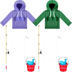 Meooeck 6 Pieces Christmas Accessories Set Including 2 Holiday Clothes Outfit, and 4 Novelty Toy Accessories for Kid(Fishing)