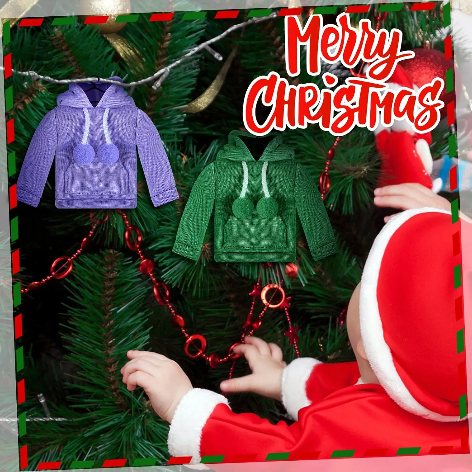 Meooeck 6 Pieces Christmas Accessories Set Including 2 Holiday Clothes Outfit, and 4 Novelty Toy Accessories for Kid(Fishing)