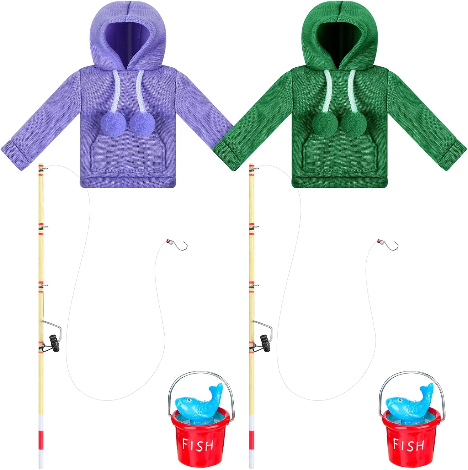 Meooeck 6 Pieces Christmas Accessories Set Including 2 Holiday Clothes Outfit, and 4 Novelty Toy Accessories for Kid(Fishing)