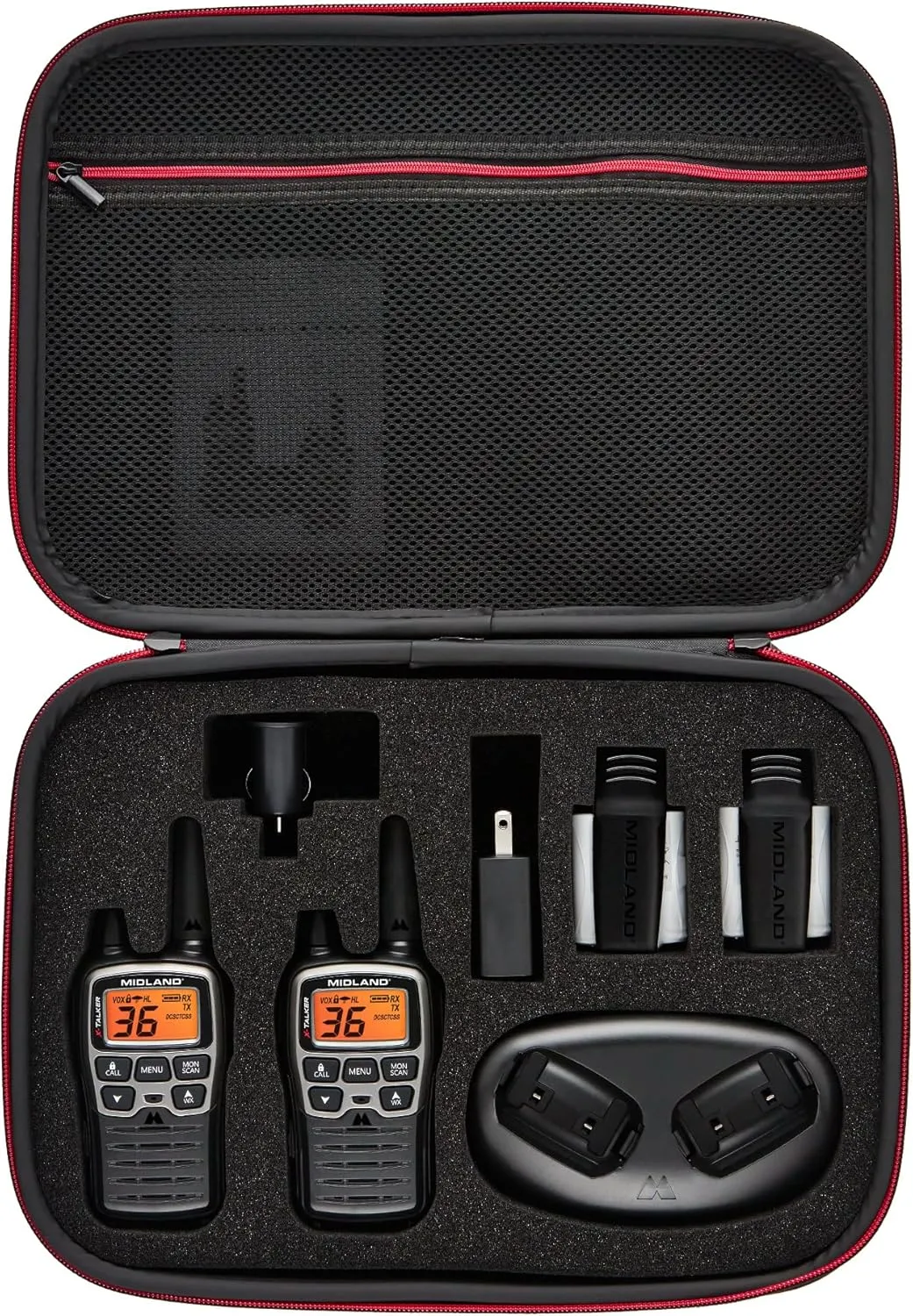 Midland T77VP5 X-TALKER Long Range Walkie-Talkie FRS Two-Way Radio for Camping Overlanding NOAA Weather Scan   Alert, 121 Privacy Codes - Includes Carrying Case & Headset Black/Silver, 2 Radio Bundle