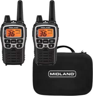 Midland T77VP5 X-TALKER Long Range Walkie-Talkie FRS Two-Way Radio for Camping Overlanding NOAA Weather Scan   Alert, 121 Privacy Codes - Includes Carrying Case & Headset Black/Silver, 2 Radio Bundle