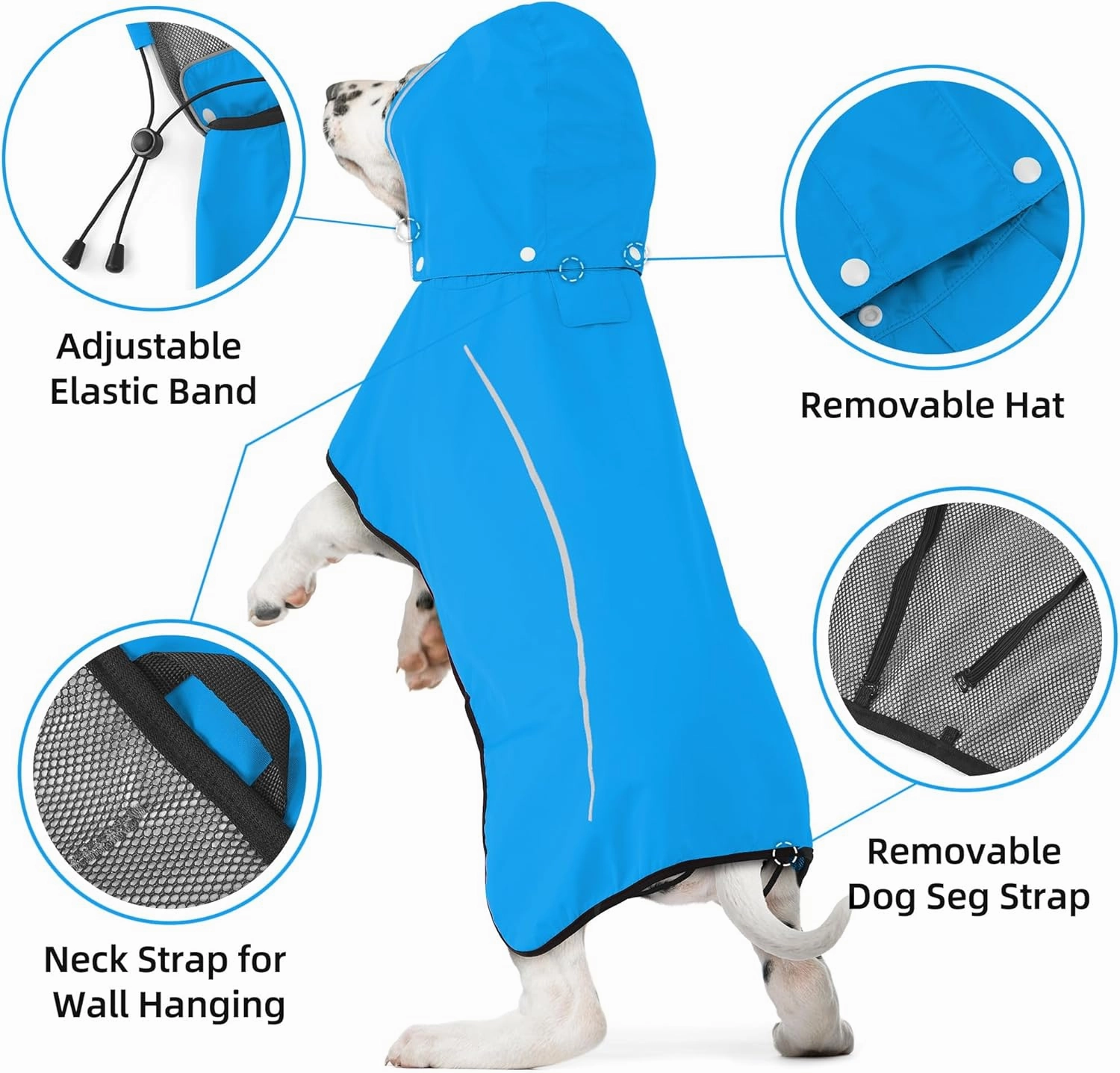 Mile High Life Dog Raincoat, Adjustable Waterproof Pet Rain Jacket, Reflective Hooded Poncho for Small Medium Large Dogs, Lightweight Breathable Pet Rain Coat (Blue,XL Chest 31"-37")