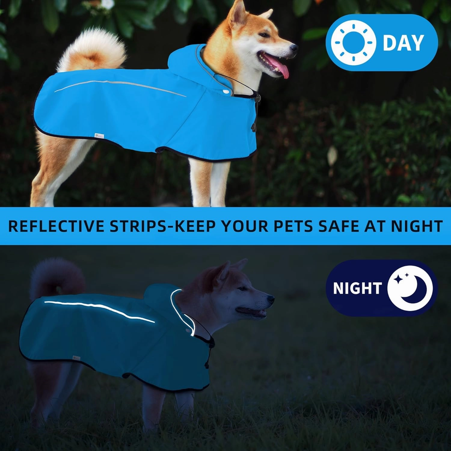 Mile High Life Dog Raincoat, Adjustable Waterproof Pet Rain Jacket, Reflective Hooded Poncho for Small Medium Large Dogs, Lightweight Breathable Pet Rain Coat (Blue,XL Chest 31"-37")