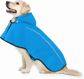 Mile High Life Dog Raincoat, Adjustable Waterproof Pet Rain Jacket, Reflective Hooded Poncho for Small Medium Large Dogs, Lightweight Breathable Pet Rain Coat (Blue,XL Chest 31"-37")