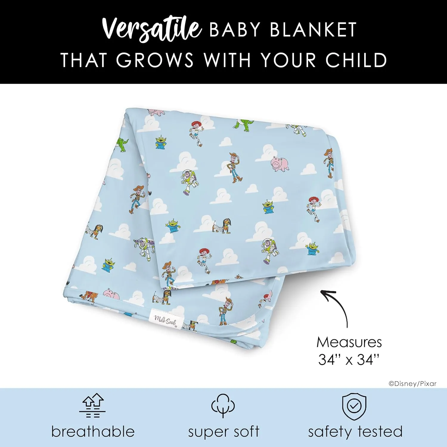 Milk Snob Disney Pixar Baby Boy/Girl Swaddle Blanket, Soft Receiving, Security and Play, Toddler Infant Newborn Bedding, Baby Shower, Baby Registry Gender Neutral Gift (Toy Story) 34 * 34 inches