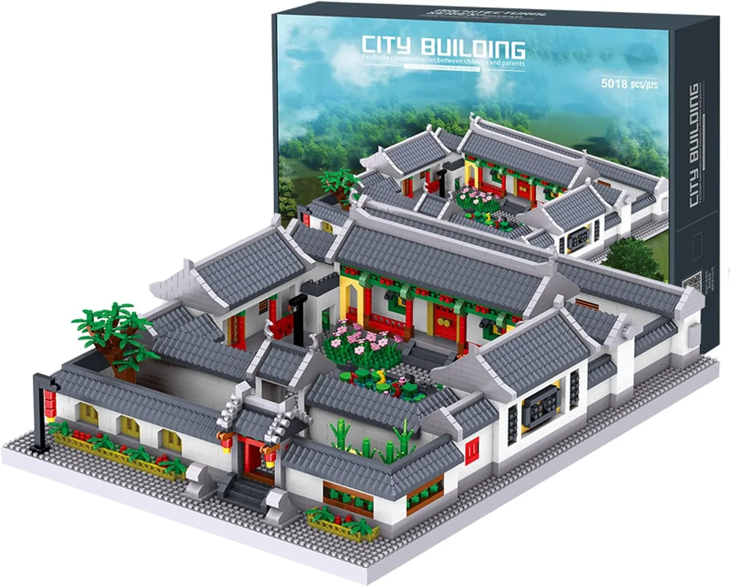 Mini Blocks for Adult, City Architecture Chinese House Courtyard Garden Model 5018pcs DIY Mini Diamond Blocks Toy