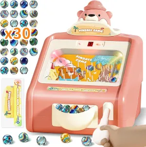 Mini Pinball Machine for Kids Ages 3-12, Electronic Tabletop Arcade Games for Home with Lights & Music, Board Game with 30 Pinballs, Active Toy for Toddlers, for Boys Girls (Pink)