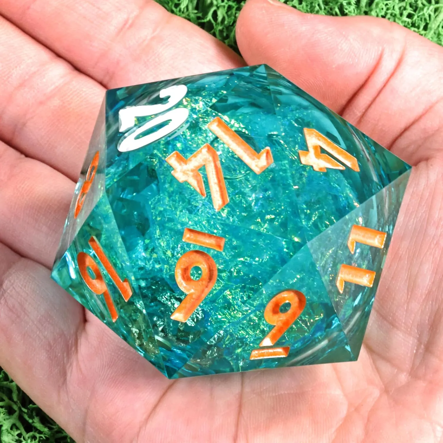 Mini Planet Resin 50mm Chonk D20 Polyhedral DND Board Game Liquid Core RPG Sharp Edge Dice