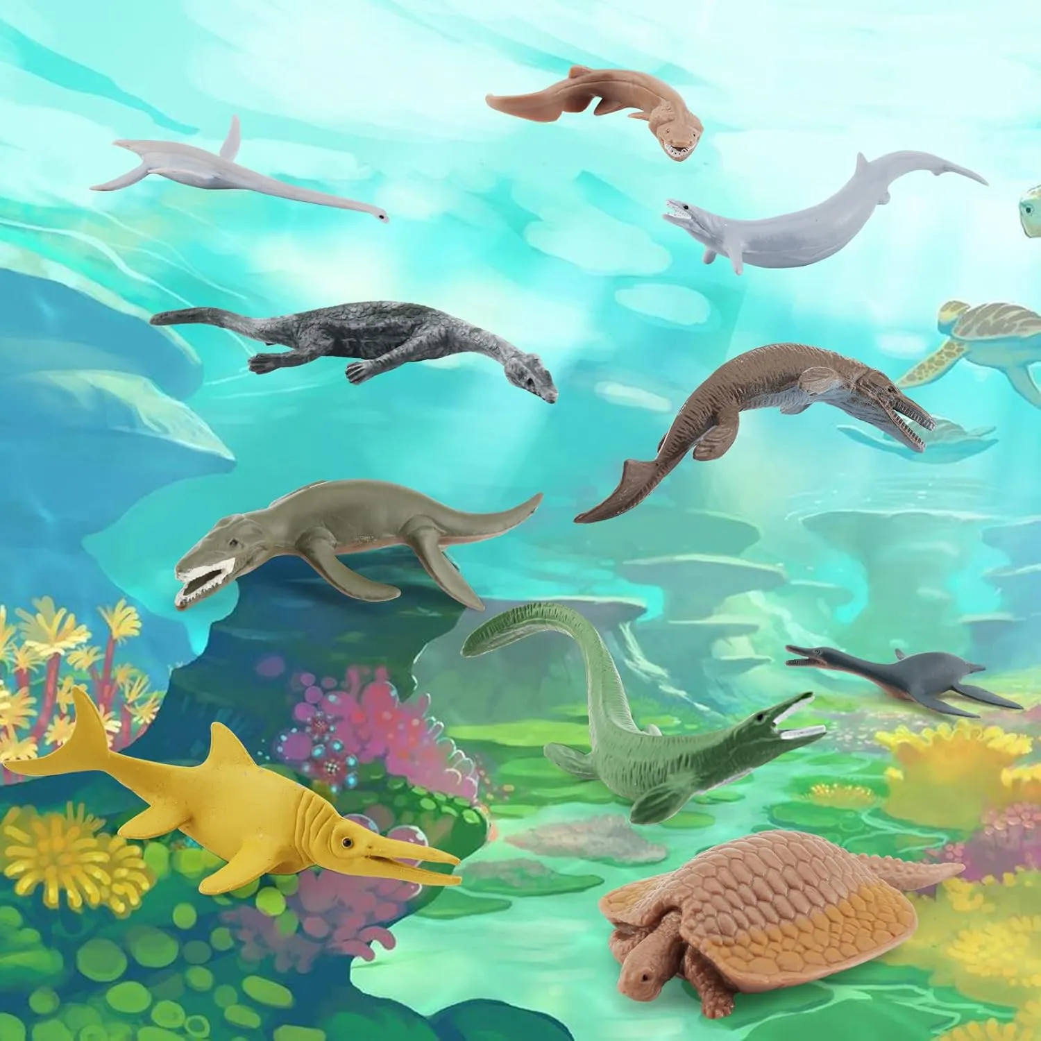 Mini Prehistoric Sea Creatures Toys Ancient Sea Animal Toys 2-4 Inch Marine Animal Figures Cake Topper Educational School Project for Kids Toddlers