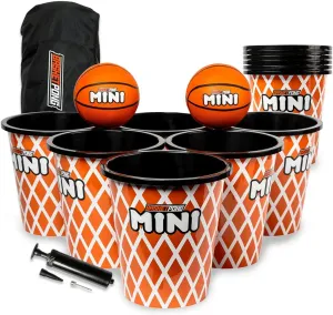 Mini – Yard Pong and Basketball Game with 12 Buckets, 2 Balls, Carrying Bag, and Air Pump – Outdoor Game for Lawn, Backyard, Beach, and Travel