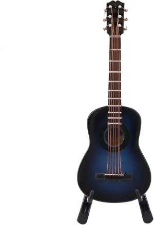 Miniature Wooden Guitar Model Decor, Musical Instrument Ornaments Craft, Home Decoration with Stand and Case (Blue, 10cm)
