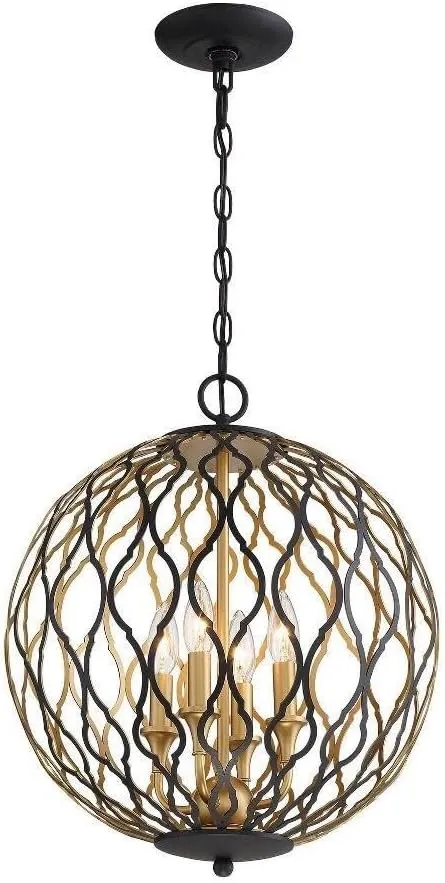 Minka Lavery 2404-680 Gilded Glam Metal Framed Ball Pendant, 4-Light 240 Total Watts, 20" H x 16" W, Sand Coal w/Painted and Plated Honey Gold