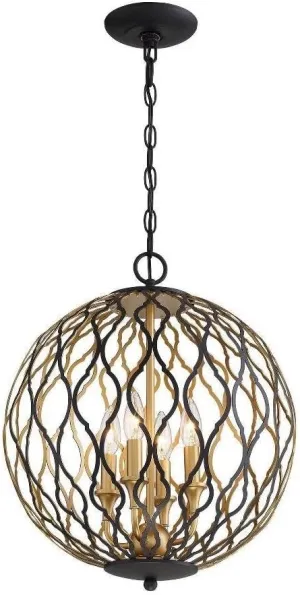 Minka Lavery 2404-680 Gilded Glam Metal Framed Ball Pendant, 4-Light 240 Total Watts, 20" H x 16" W, Sand Coal w/Painted and Plated Honey Gold