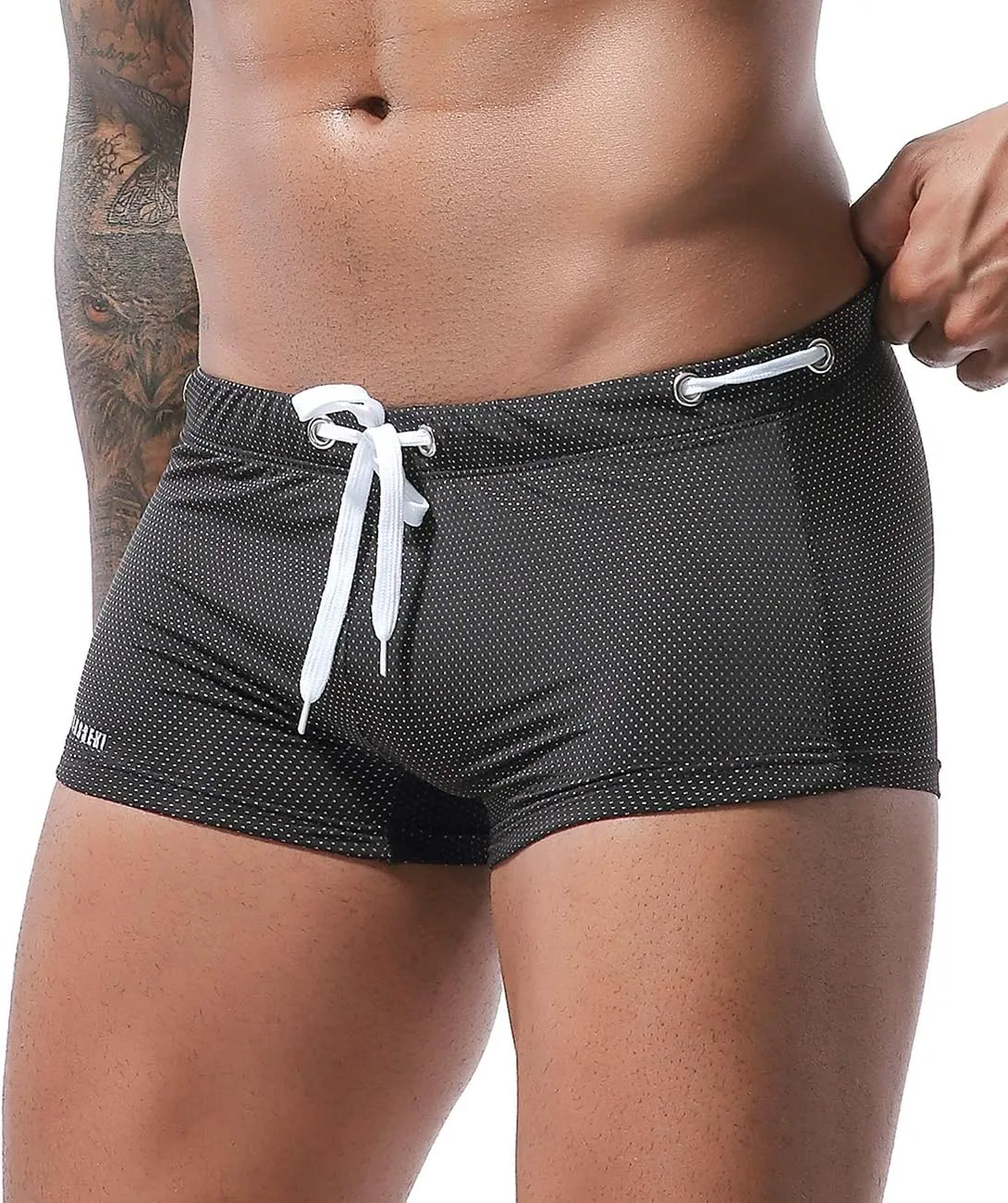 MIZOK Men's Swim Trunk Swimwear Quick Dry Bathing Suit Board Short Sexy Boxer Brief with Drawstring