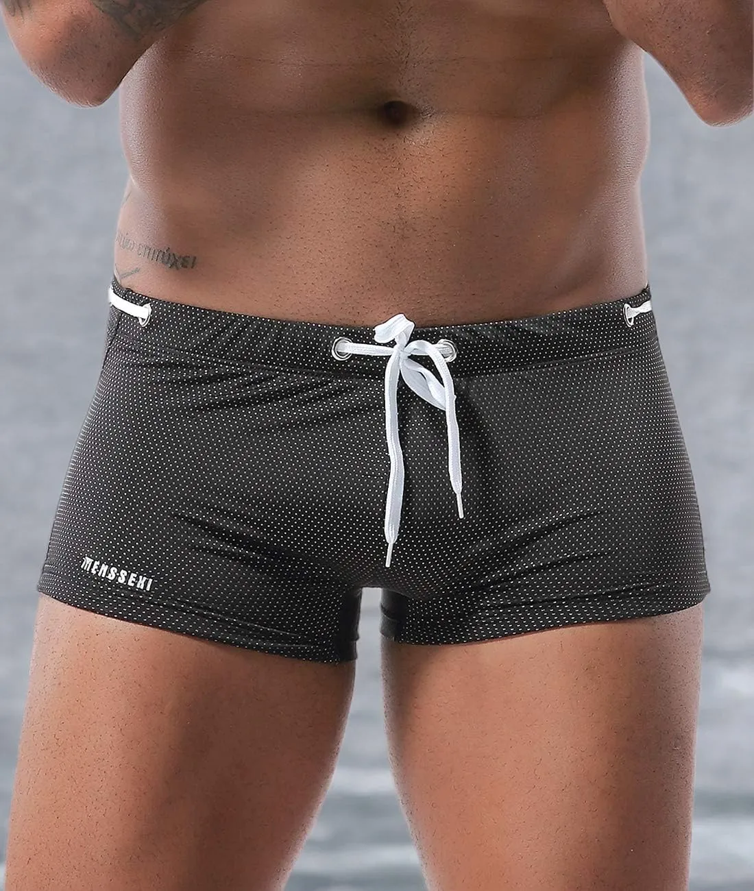 MIZOK Men's Swim Trunk Swimwear Quick Dry Bathing Suit Board Short Sexy Boxer Brief with Drawstring