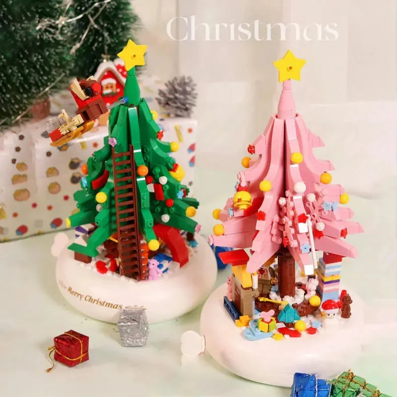 MOC Creative Idea Christmas Tree Music Box Light Bricks Toy
