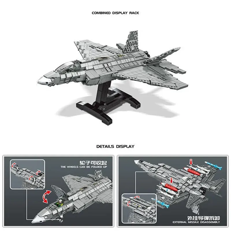 MOC Military F-35 Aircraft Lightning Fighter Jet Bricks Toy