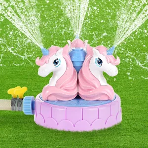 MoKo Unicorn Sprinkler for Kids-Cute Outdoor Water Toy Spray Swimming Pool Toy with 2 Hose Clamps 3 Nozzles Fun Summer Play Water Toys for Backyard Lawn Garden Game Activities Pet Boys Girls, Pink