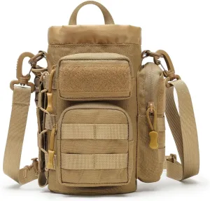 MOLLE Water Bottle Carrier Bag with Adjustable Shoulder Strap, Large Capacity, Multi-Functional Daily Use Universal Tool Pouch for Hiking, Biking, Fishing or Others Outdoors Sports(TAN)