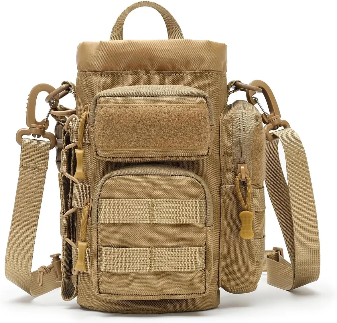 MOLLE Water Bottle Carrier Bag with Adjustable Shoulder Strap, Large Capacity, Multi-Functional Daily Use Universal Tool Pouch for Hiking, Biking, Fishing or Others Outdoors Sports(TAN)