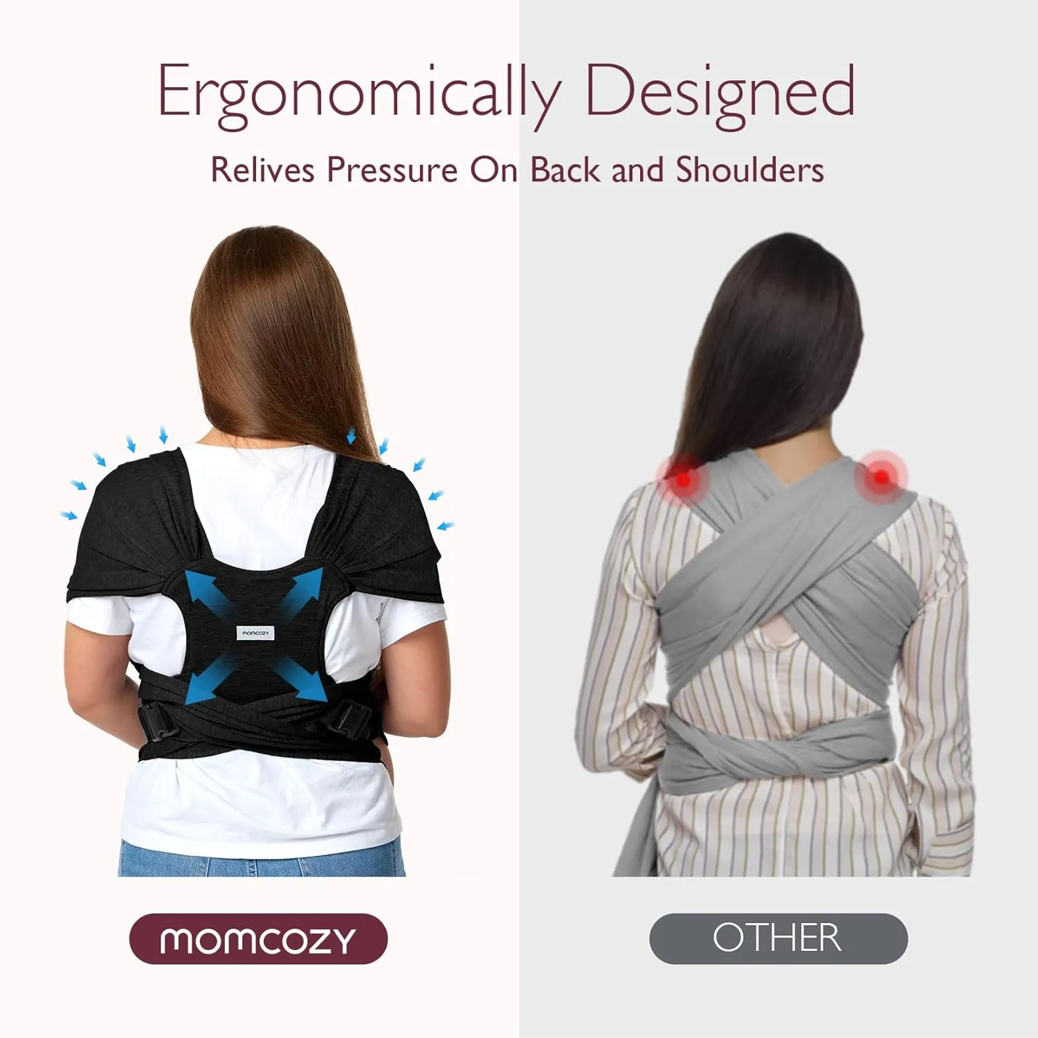 Momcozy Baby Wrap Carrier Skin-Friendly Fabric, Easy to Wear Baby Carrier Sling T-Shirt Design, Hands Free Baby Carriers Newborn to Toddler 8-35lbs, Adjustable Buckle Suit for Waist Waist 47-57, Black