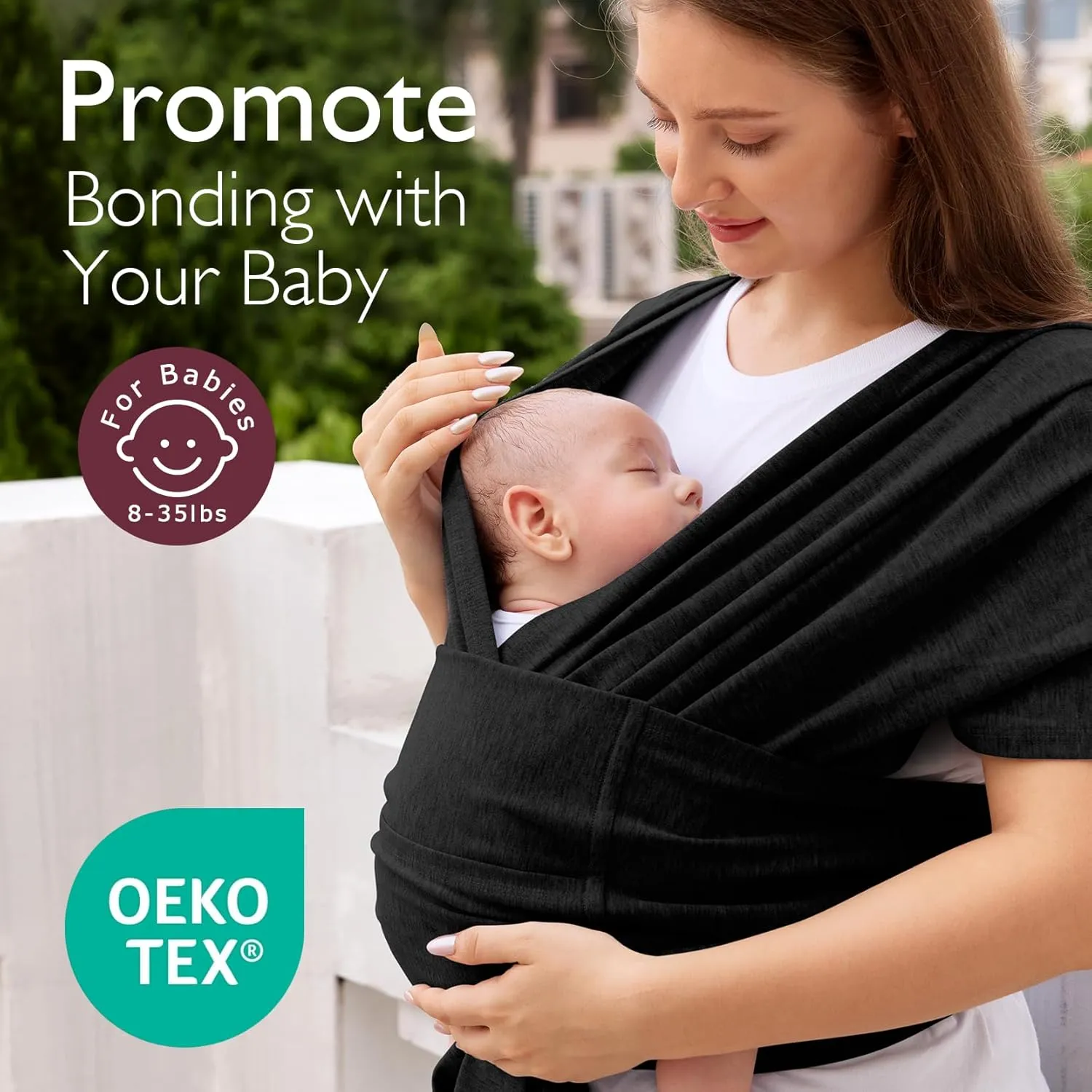 Momcozy Baby Wrap Carrier Skin-Friendly Fabric, Easy to Wear Baby Carrier Sling T-Shirt Design, Hands Free Baby Carriers Newborn to Toddler 8-35lbs, Adjustable Buckle Suit for Waist Waist 47-57, Black