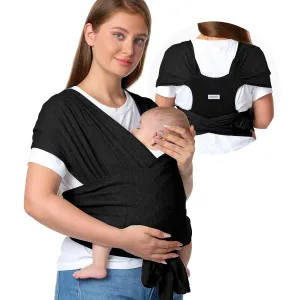 Momcozy Baby Wrap Carrier Skin-Friendly Fabric, Easy to Wear Baby Carrier Sling T-Shirt Design, Hands Free Baby Carriers Newborn to Toddler 8-35lbs, Adjustable Buckle Suit for Waist Waist 47-57, Black
