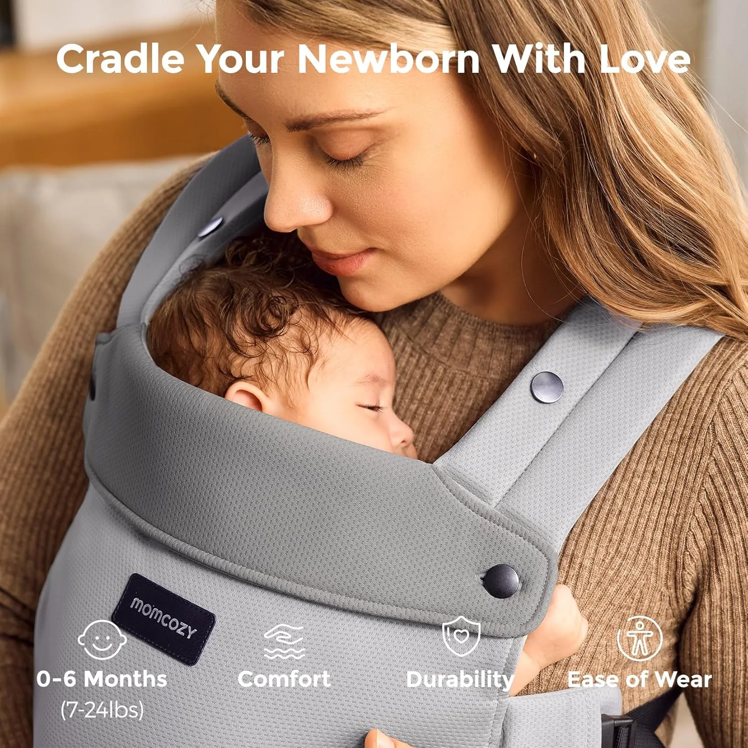 Momcozy Newborn Baby Carrier - Ergonomic, Cozy and Lightweight Carrier for 7-24lbs, Adjustable Neck Support with Sunshield, Breathable Airmesh Perfect for Summer Outing, Light Purple