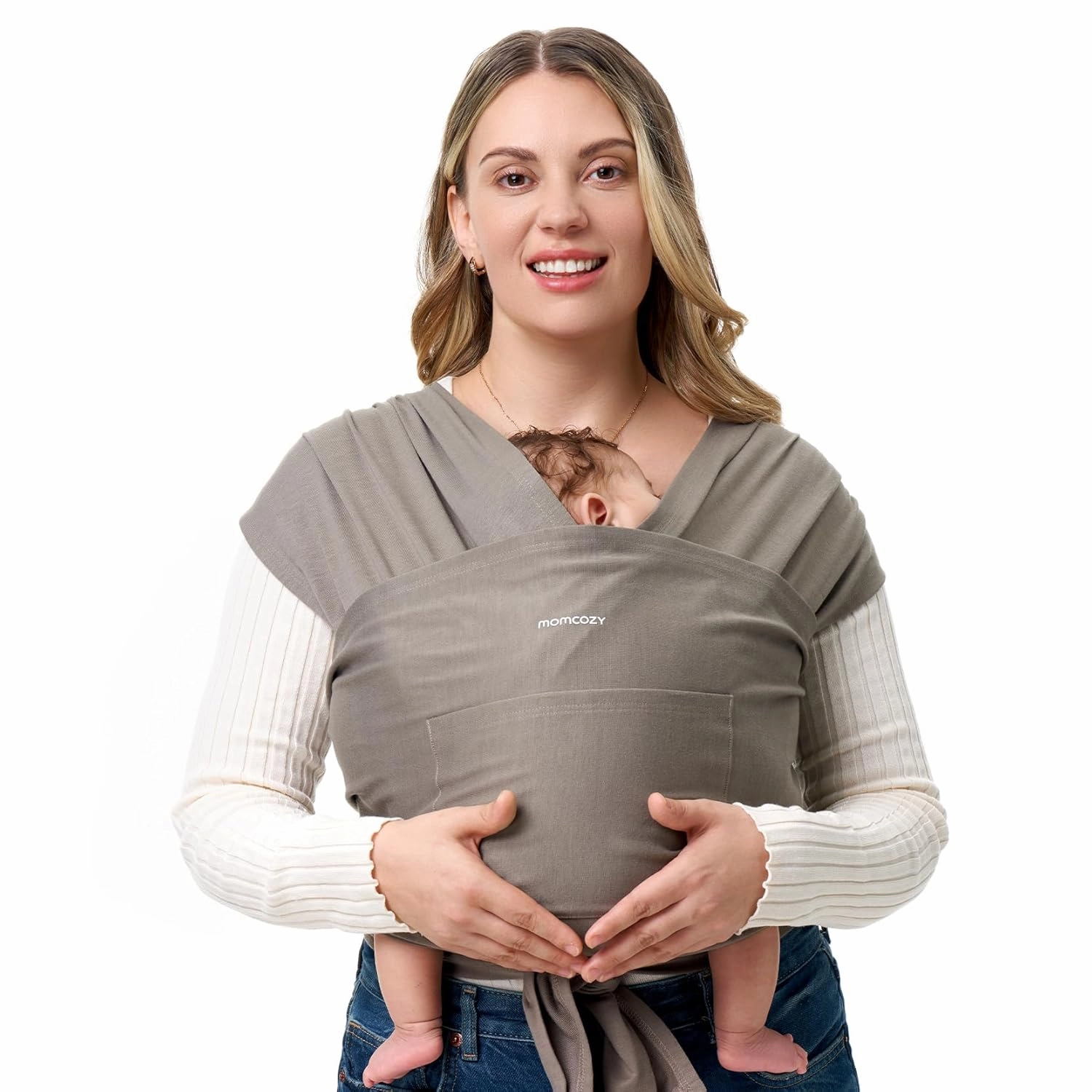 Momcozy Baby Wrap Carrier - Easy to Wear Infant Carrier Slings, Lightweight Hands Free Baby Sling, Adjustable Baby Carriers for Newborn to Toddler 8-35 lbs, Baby Wraps Carrier, Brown